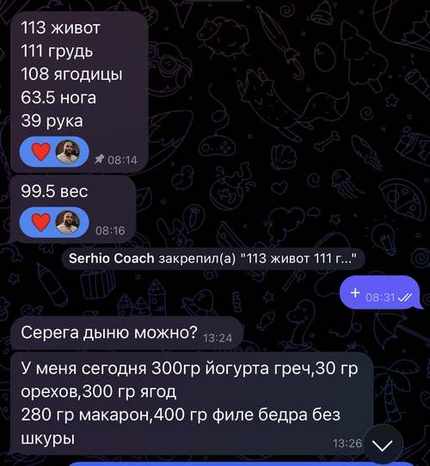 Щоденний звіт: заміри, вага, їжа